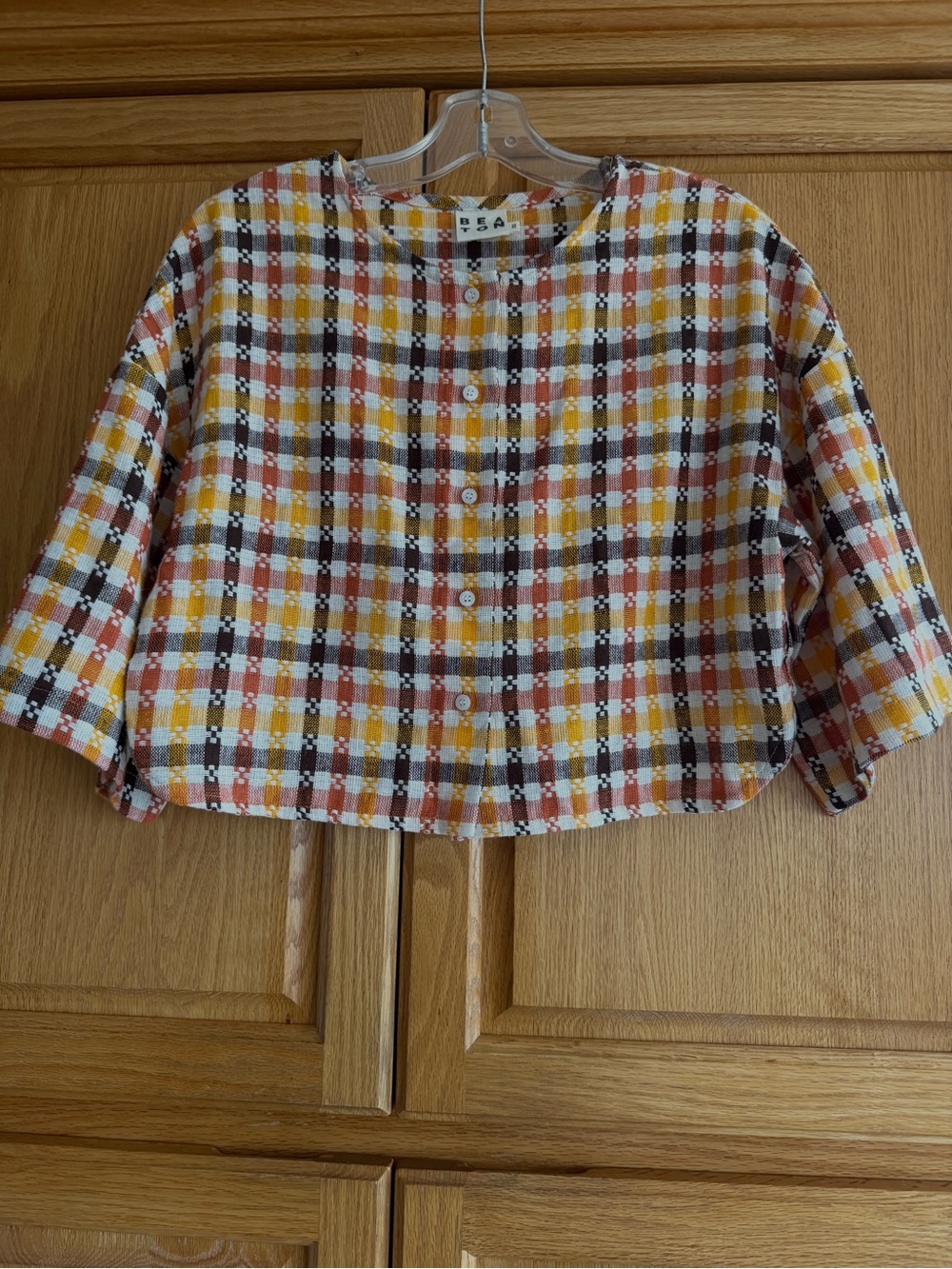 Beaton Harvest Plaid Linen cropped Cardigan Jacket XS